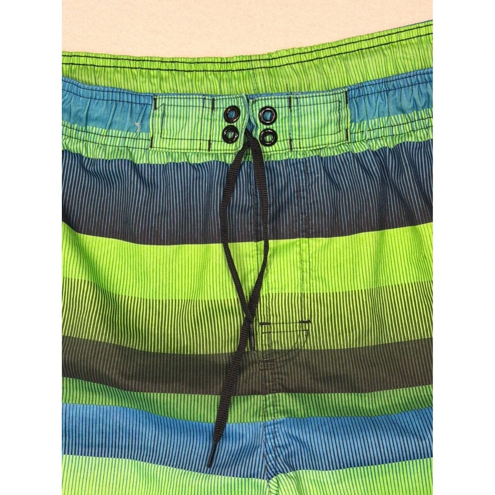 Nike Swim Trunks Men Large‎ Blue Green Striped Board Shorts NESS7480